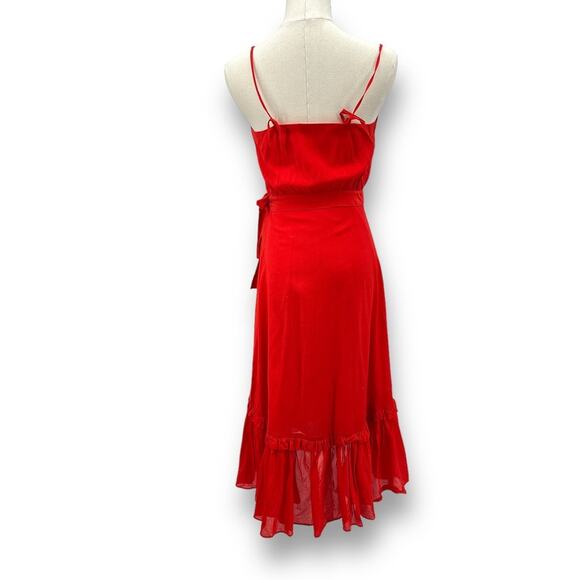 & Other Stories Red Romantic Flirty Ruffle Wrap Midi Dress Women's 2 Cocktail - Picture 3 of 11